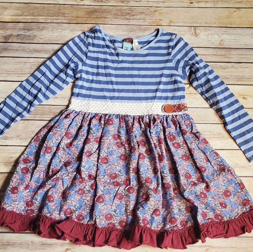 Matilda Jane girls 8 twirl dress blue stripes